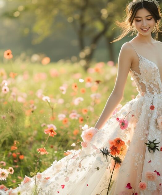 Mariage en Plein Air ? Trouvez la Robe de Mariage Fleurie Parfaite pour Vous