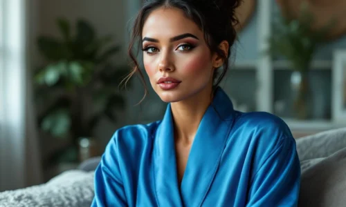 Look glamour : robe bleu électrique et maquillage coordonné pour un style inoubliable