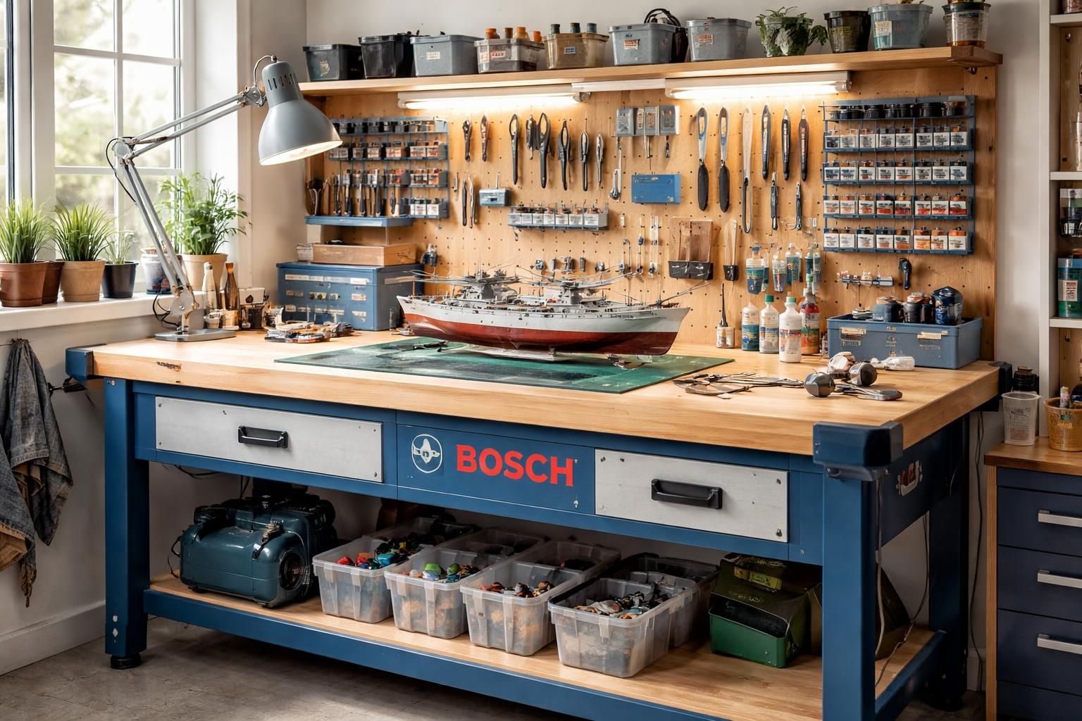 découvrez comment construire un atelier de modélisme pratique et fonctionnel avec un établi bosch robuste et un système de rangement stanley efficace pour organiser tous vos outils.