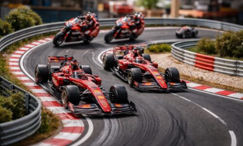 Modélisme sportif avec maquettes voitures course Ferrari F1, motos GP et circuits électriques Scalextric